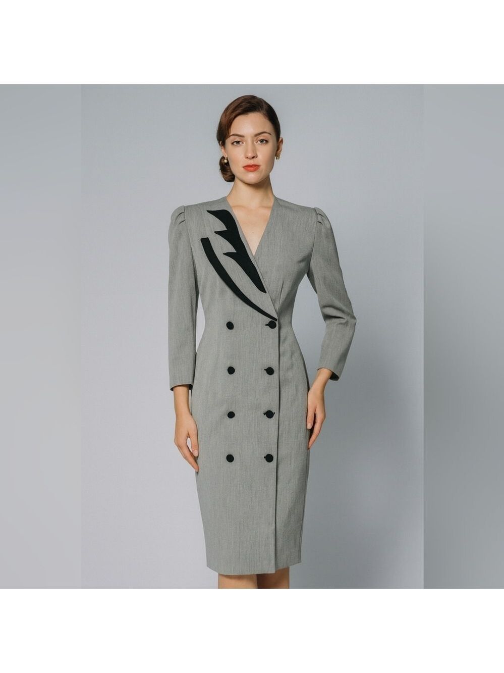 Vintage Jessica Double Breasted Black Button Midi Blazer Classic Dress. Size 12